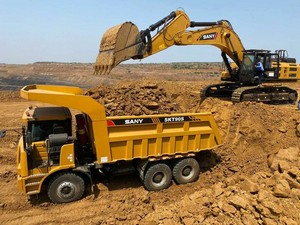 Sany SKT90S auto mining dump truck is loading.