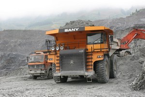 Sany SRT95C mining dump truck in working site for loading