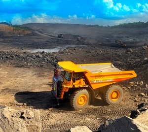 Sany SRT95C mining dump truck is in the work site